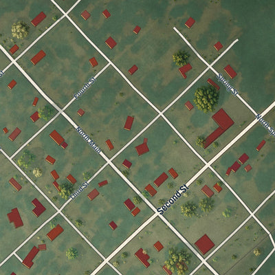 Close-up of the map of Ulm, Arkansas print showing street and building detail