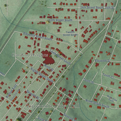 Close-up of the map of Lipscomb, Alabama print showing street and building detail
