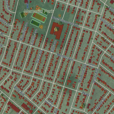 Close-up of the map of Maywood, New Jersey print showing street and building detail
