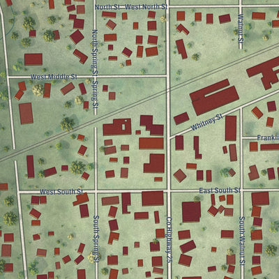 Close-up of the map of Franklin Grove, Illinois print showing street and building detail