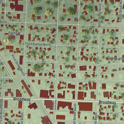 Close-up of the map of Wheaton, Minnesota print showing street and building detail