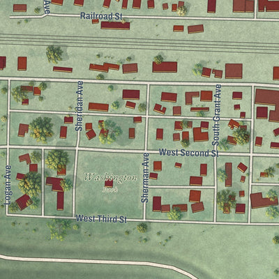Close-up of the map of Hershey, Nebraska print showing street and building detail
