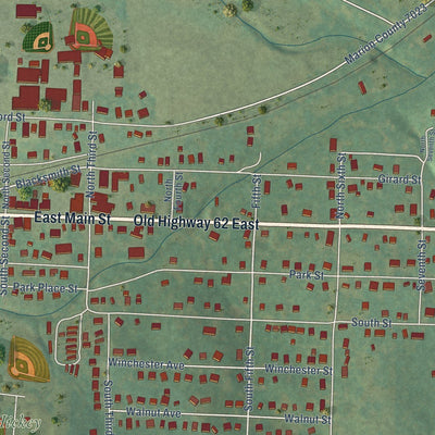 Close-up of the map of Flippin, Arkansas print showing street and building detail
