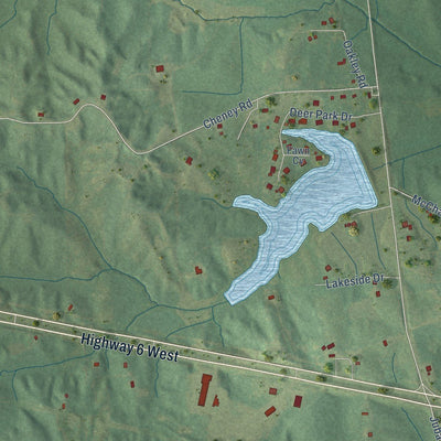 Close-up of the map of Thaxton, Mississippi print showing street and building detail