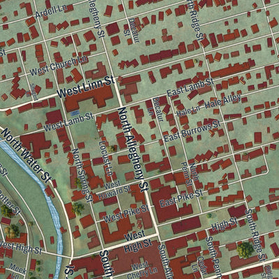 Close-up of the map of Bellefonte, Pennsylvania print showing street and building detail