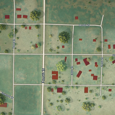 Close-up of the map of May, Oklahoma print showing street and building detail