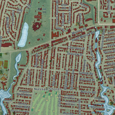 Close-up of the map of East Massapequa, New York print showing street and building detail