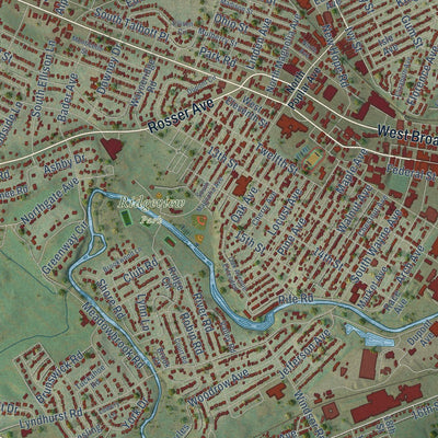 Close-up of the map of Waynesboro, Virginia print showing street and building detail