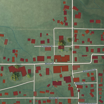 Close-up of the map of Coatesville, Indiana print showing street and building detail