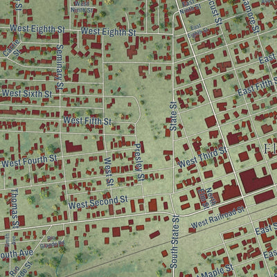 Close-up of the map of Flora, Illinois print showing street and building detail