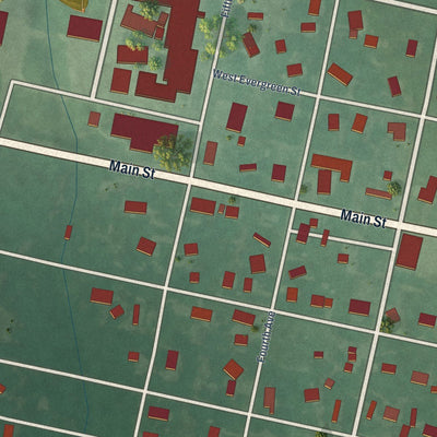 Close-up of the map of Achille, Oklahoma print showing street and building detail