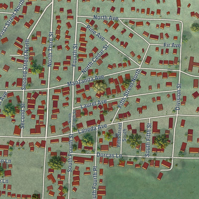 Close-up of the map of Manzanita, Oregon print showing street and building detail