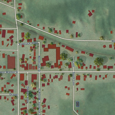 Close-up of the map of North Freedom, Wisconsin print showing street and building detail