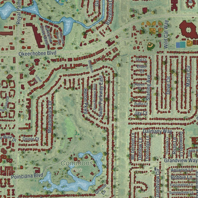 Close-up of the map of Royal Palm Beach, Florida print showing street and building detail