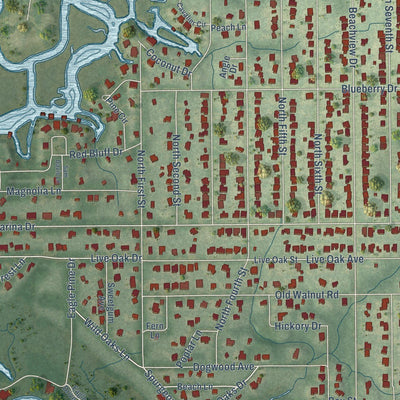Close-up of the map of Gulf Park Estates, Mississippi print showing street and building detail