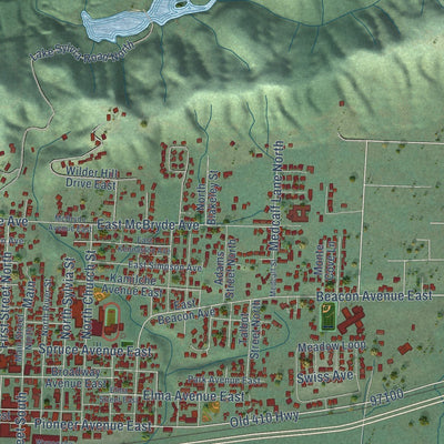 Close-up of the map of Montesano, Washington print showing street and building detail