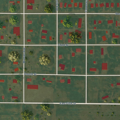 Close-up of the map of Harrold, South Dakota print showing street and building detail