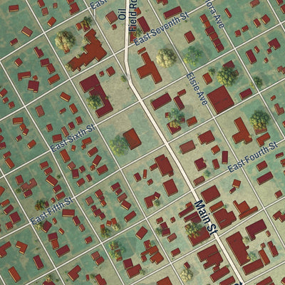 Close-up of the map of Panhandle, Texas print showing street and building detail
