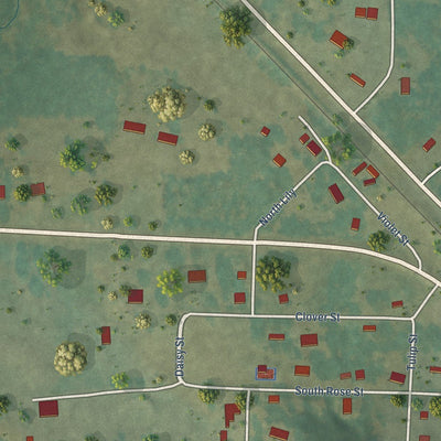 Close-up of the map of Houston, Arkansas print showing street and building detail