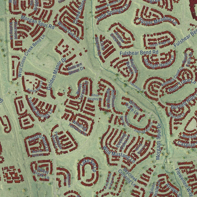 Close-up of the map of Fulshear, Texas print showing street and building detail