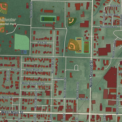 Close-up of the map of Coldwater, Ohio print showing street and building detail