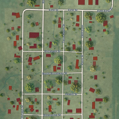 Close-up of the map of De Witt, Illinois print showing street and building detail