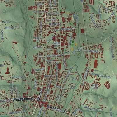 Close-up of the map of Nacogdoches, Texas print showing street and building detail