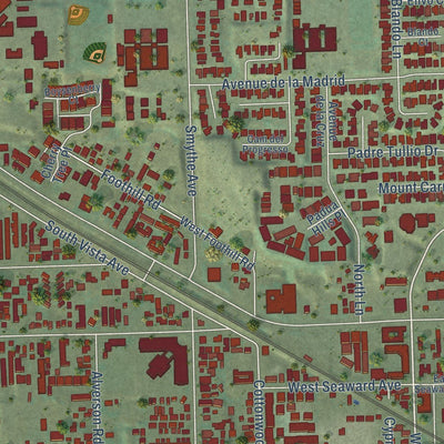 Close-up of the map of San Ysidro, California print showing street and building detail
