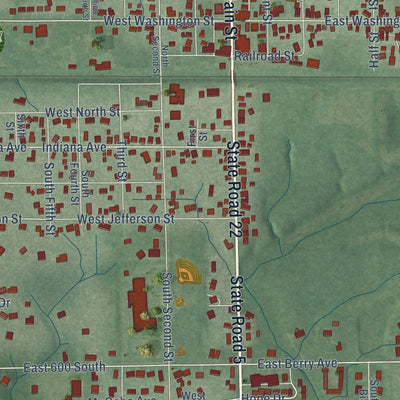 Close-up of the map of Upland, Indiana print showing street and building detail
