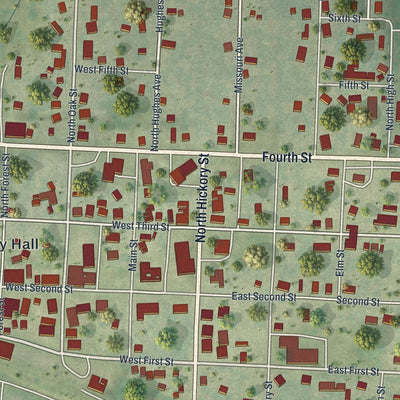 Close-up of the map of Stover, Missouri print showing street and building detail