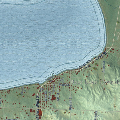 Close-up of the map of Bear Lake, Manistee County, Michigan print showing street and building detail