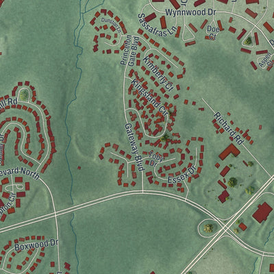 Close-up of the map of Heathcote, New Jersey print showing street and building detail