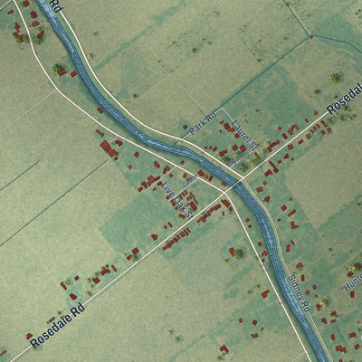 Close-up of the map of Rosedale, Louisiana print showing street and building detail
