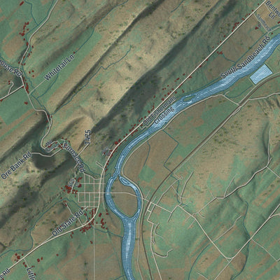 Close-up of the map of Oliver, Mifflin County, Pennsylvania print showing street and building detail