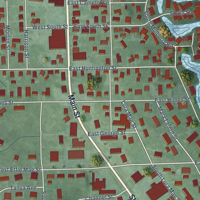 Close-up of the map of North Webster, Indiana print showing street and building detail