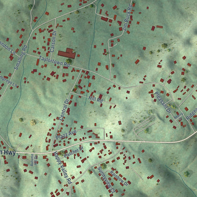 Close-up of the map of Central, Tennessee print showing street and building detail