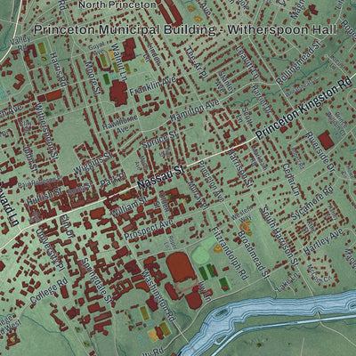 Close-up of the map of Princeton, New Jersey print showing street and building detail
