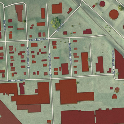 Close-up of the map of Orangeville, Maryland print showing street and building detail