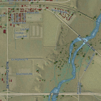 Close-up of the map of Bennett, Colorado print showing street and building detail