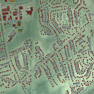 Close-up of the map of Berkeley Heights, New Jersey print showing street and building detail
