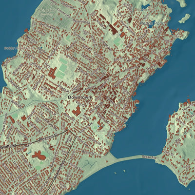 Close-up of the map of Marblehead, Massachusetts print showing streets and neighborhoods