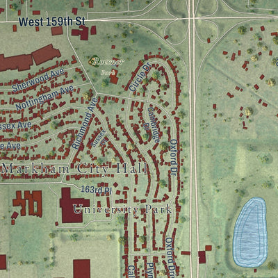 Close-up of the map of Markham, Illinois print showing street and building detail