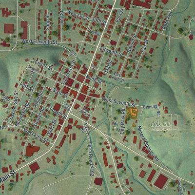 Close-up of the map of Cassville, Missouri print showing street and building detail