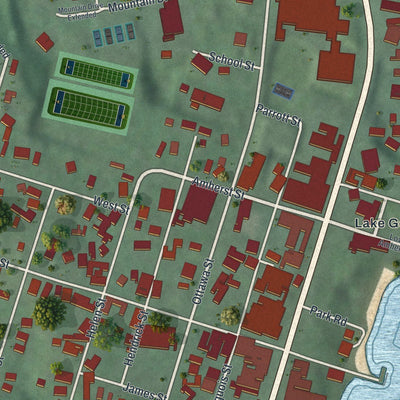 Close-up of the map of the Village of Lake George, New York print showing street and building detail
