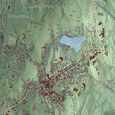 Close-up of the map of Spencer, Massachusetts print showing street and building detail