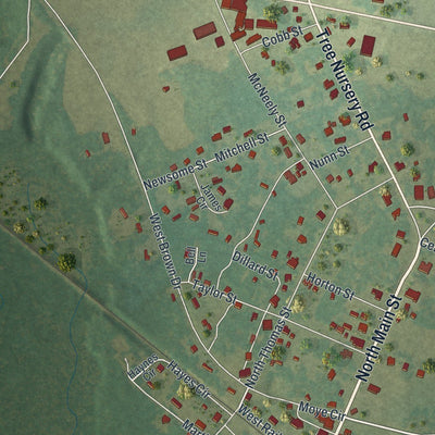 Close-up of the map of Davisboro, Georgia print showing street and building detail