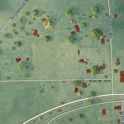 Close-up of the map of Loachapoka, Alabama print showing street and building detail