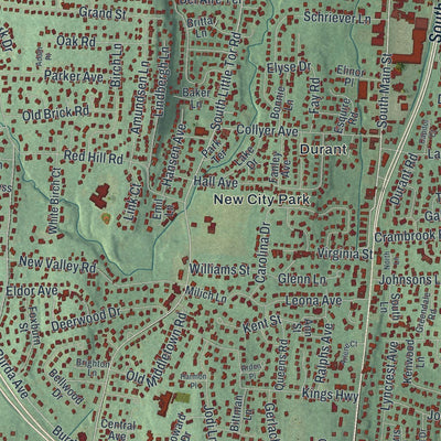 Close-up of the map of New City, New York print showing street and building detail
