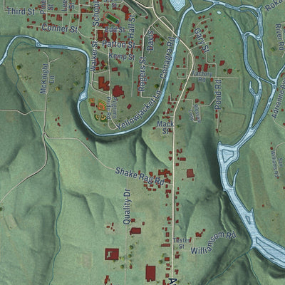 Close-up of the map of Clinton, Arkansas print showing street and building detail