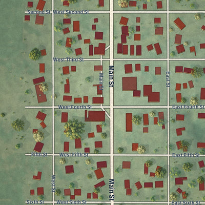 Close-up of the map of Maquon, Illinois print showing street and building detail